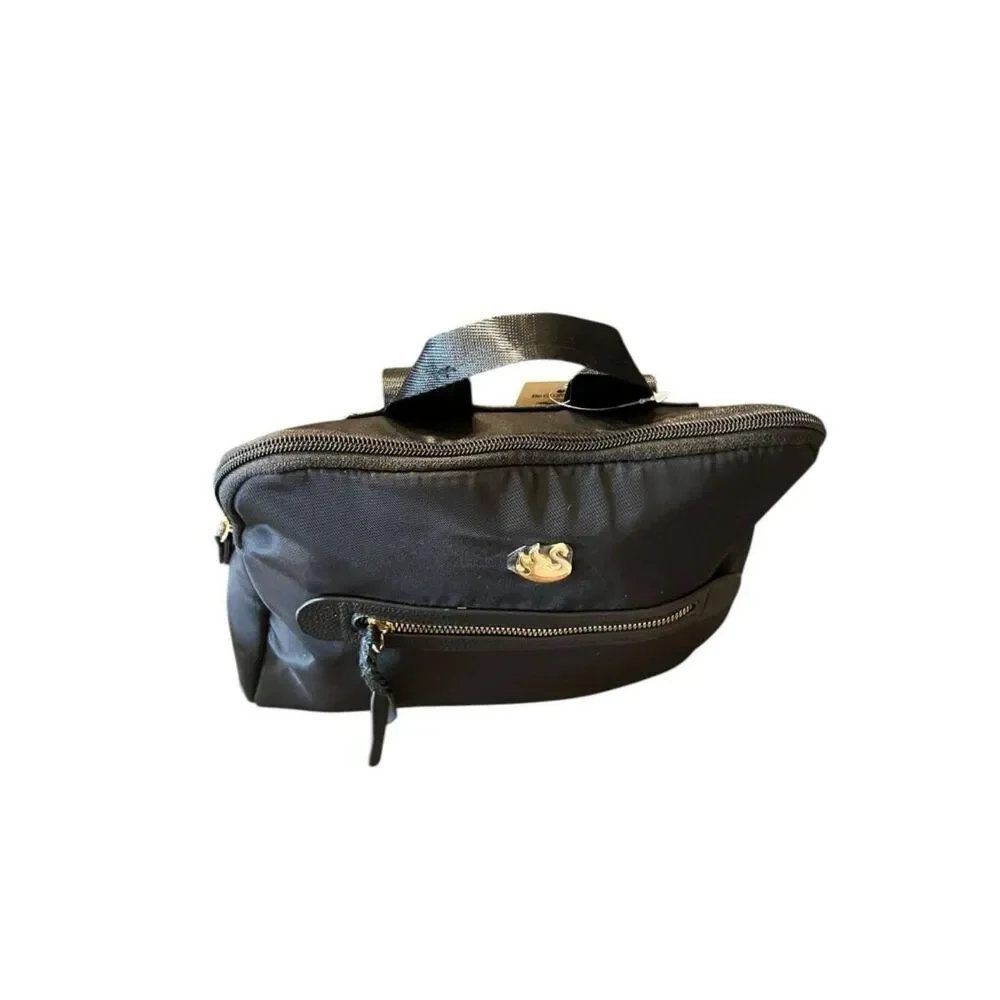 Gloria Vanderbilt Black Nylon Minimalist Gold Swan Mini Backpack Bag Purse NWT